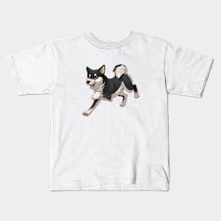 Black and Tan Shiba Inu Running Kids T-Shirt